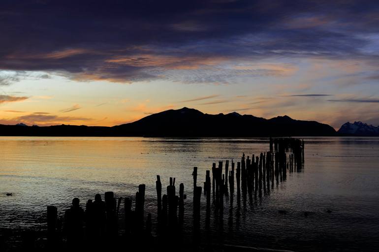 Original Seascape Photography by Dave Porter | Abstract Art on Canvas | Print 05 Sunset over the Gulf of Admiral Montt, Puerto Natales city, Patagonia
