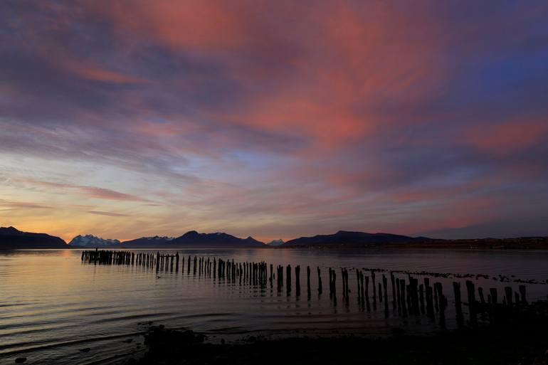 Original Landscape Photography by Dave Porter | Abstract Art on Canvas | Print 09 Sunset over the Gulf of Admiral Montt, Puerto Natales city, Patagoni