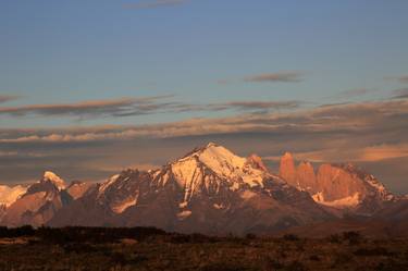 Sunrise over the Three Towers and Cerro Paine Grande mountains, Torres del Paine National Park, Patagonia, Chile - Limited Edition of 15 thumb