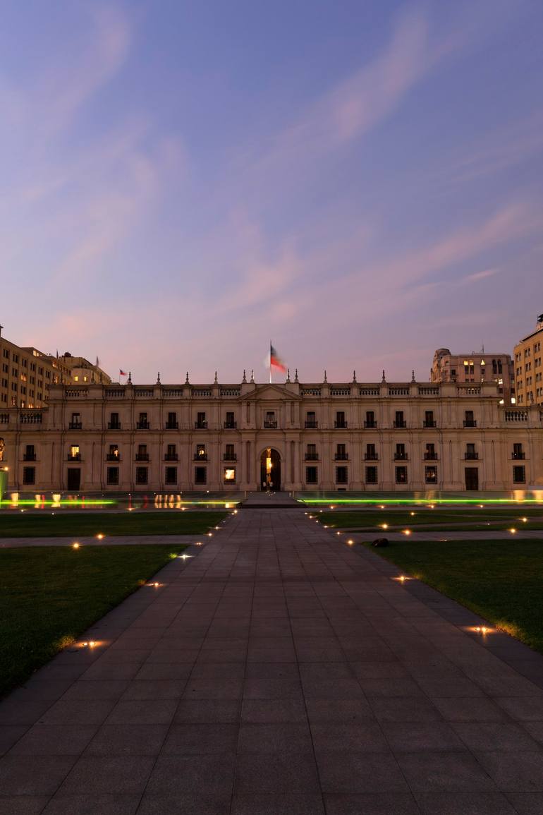 Original Architecture Photography by Dave Porter | Abstract Art on Canvas | Print 05 The Moneda Palace at night, Santiago City, Chile - Limited Editio