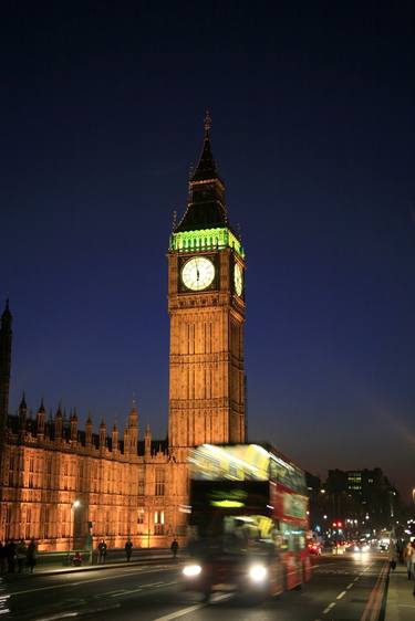 London bus and Big Ben clock, Houses of Parliament, river Thames, London, England - Limited Edition of 25 thumb