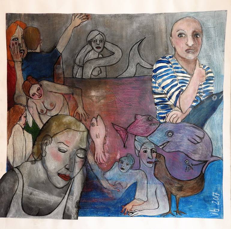 Original Figurative People Drawings by Isabelle Biquet 