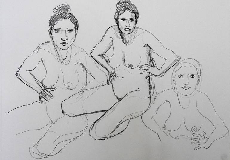 Original Figurative Nude Drawings by Isabelle Biquet 
