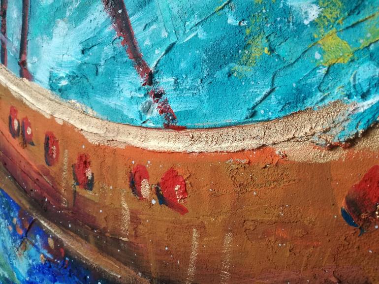 Original Abstract Sailboat Painting by Erika Petunoviene AYTE