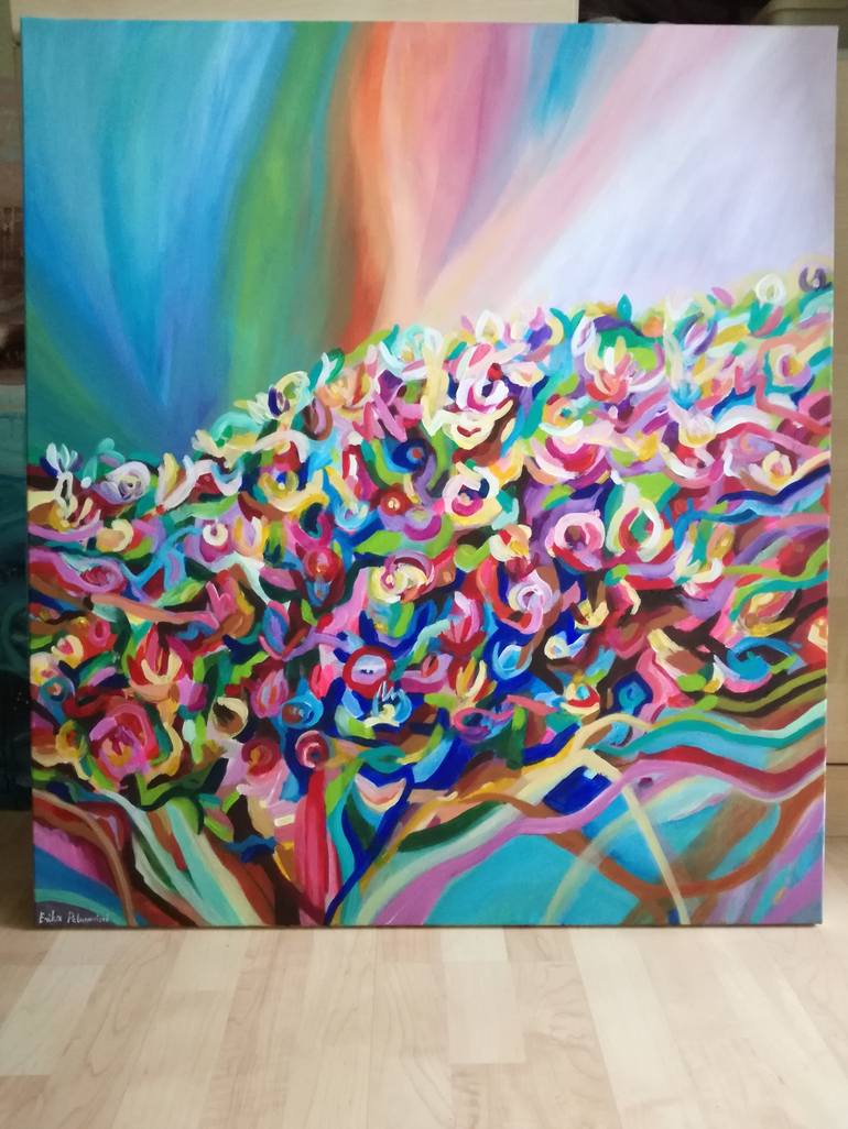 Original Abstract Floral Painting by Erika Petunoviene AYTE