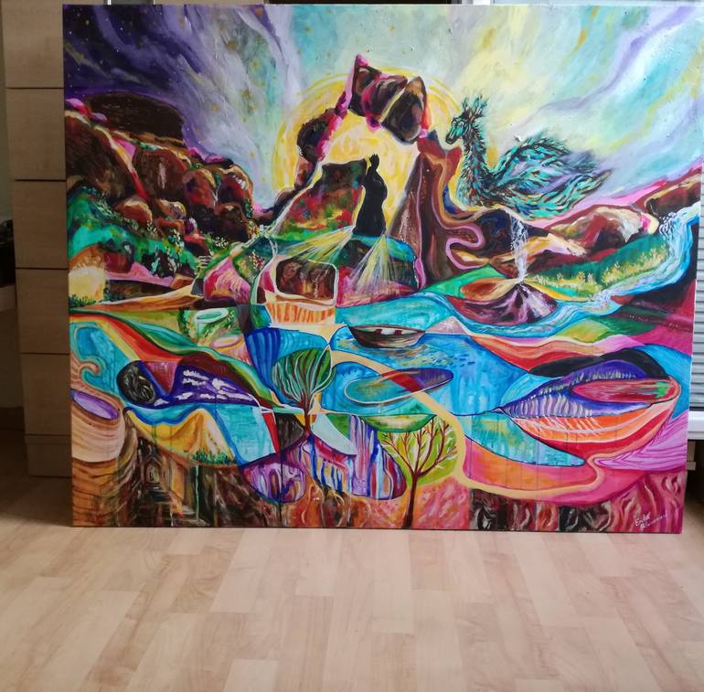 Original Abstract Fantasy Painting by Erika Petunoviene AYTE