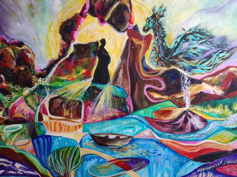 Original Abstract Fantasy Painting by Erika Petunoviene AYTE