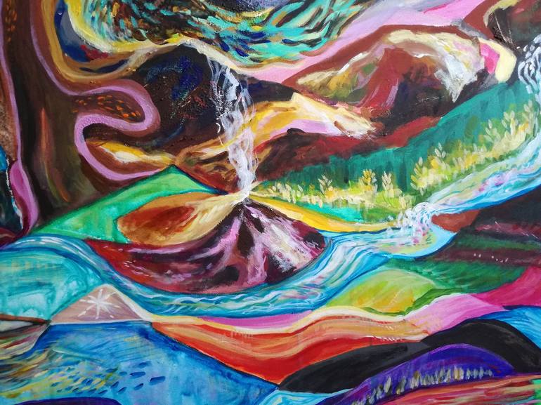 Original Abstract Fantasy Painting by Erika Petunoviene AYTE