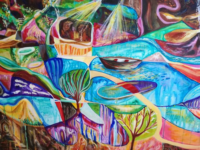 Original Abstract Fantasy Painting by Erika Petunoviene AYTE