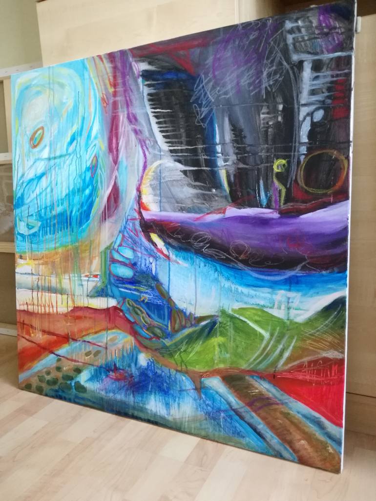 Original Abstract Outer Space Painting by Erika Petunoviene Ayte