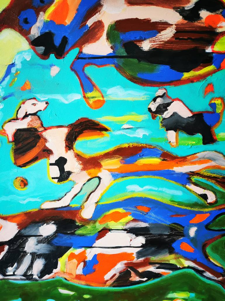 Original Abstract Dogs Painting by Erika Petunoviene Ayte