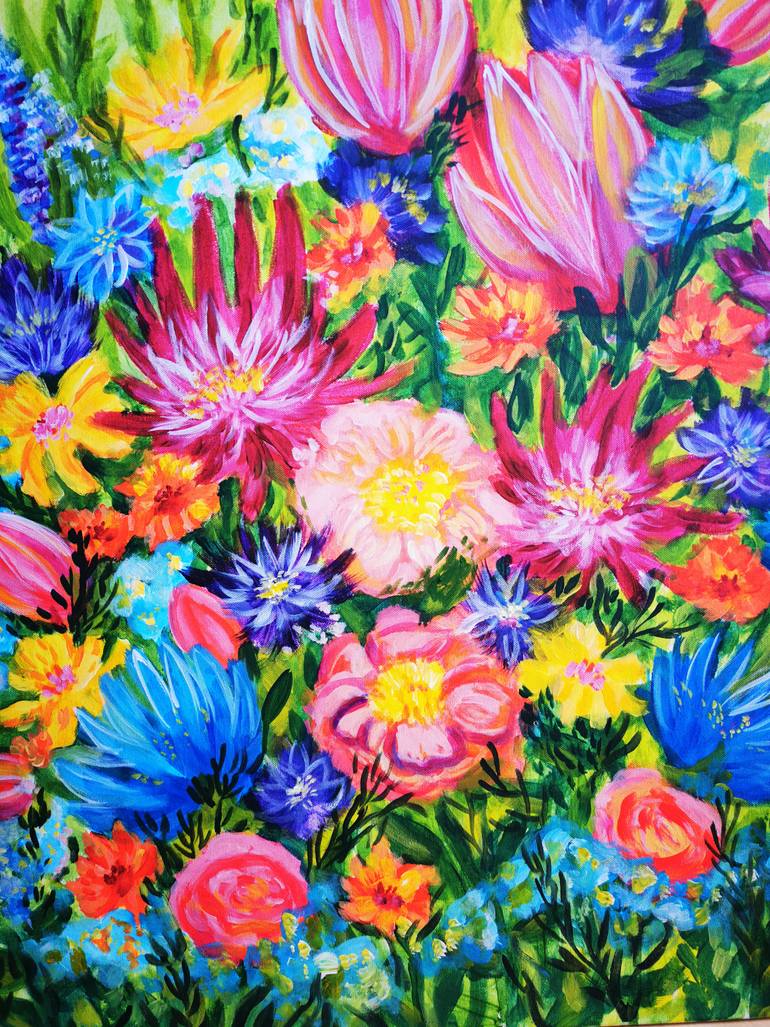 Original Abstract Floral Painting by Erika Petunoviene Ayte
