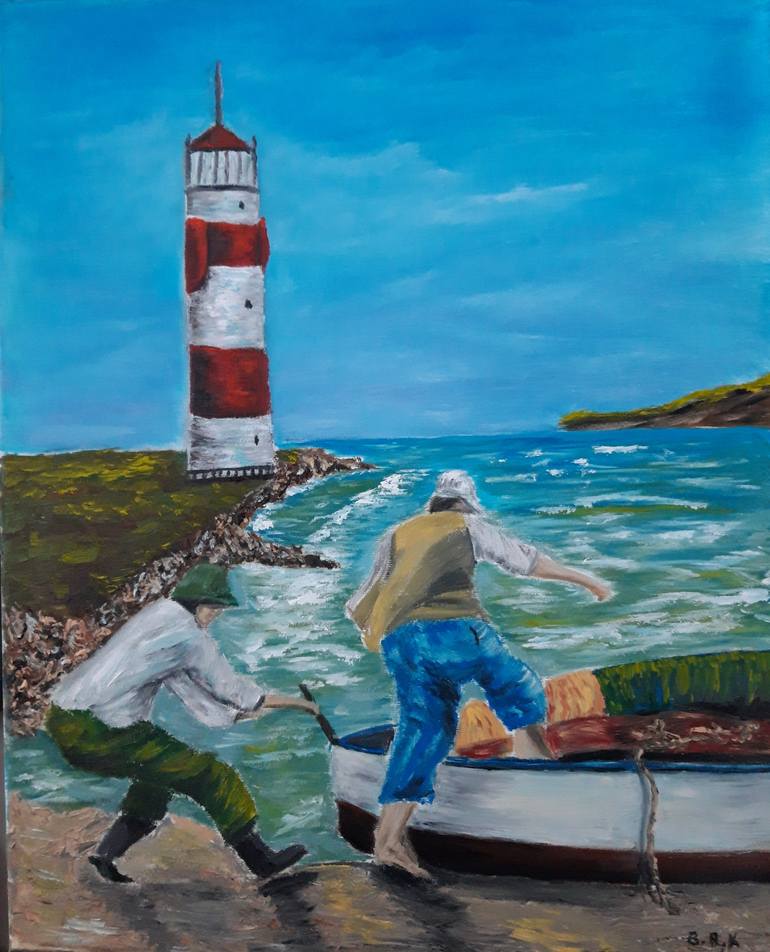 oil painting Old fishing boat - Valentine Kostadinova
