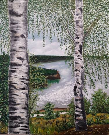 Oil painting birch trees thumb