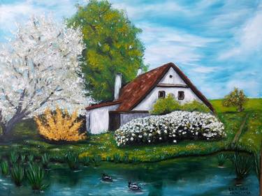 Painting oil landscape and house thumb