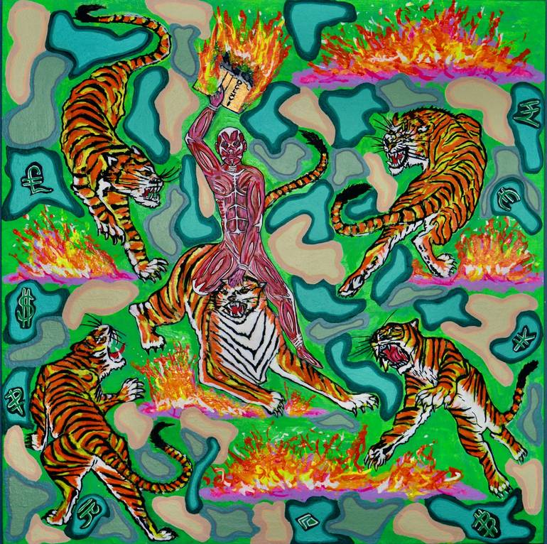 The tigers are getting hungry Painting by Neil Mitchell | Saatchi Art