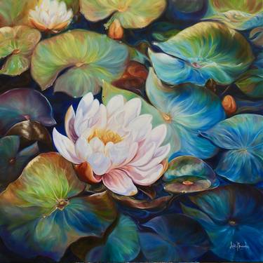 'Fortitude' -Big Waterlily Flower painting thumb