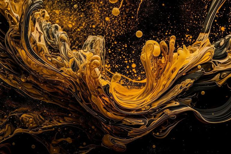 - abstract dark splashes, art decors, gold picture, 18, - Print