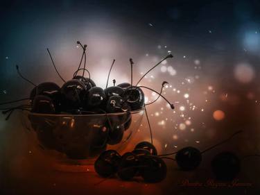 still life with cherries in a glass bowl thumb