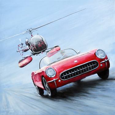 Original Figurative Automobile Paintings by Krzysztof Tanajewski