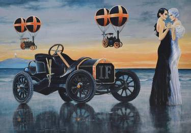 Original Art Deco Automobile Paintings by Krzysztof Tanajewski