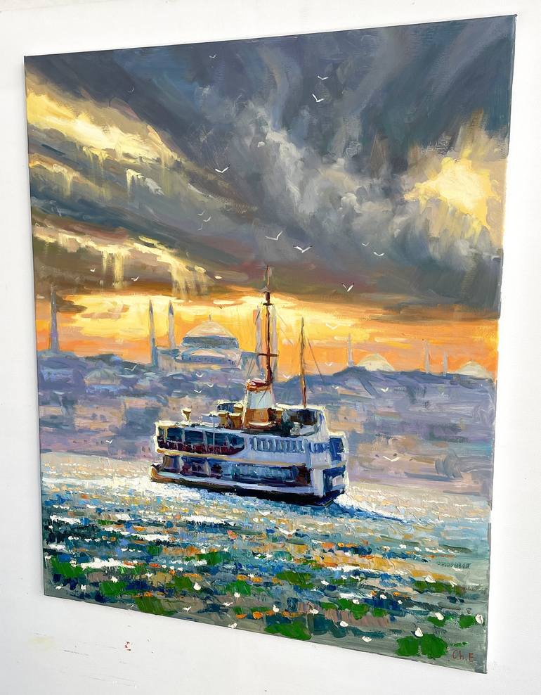 Original Impressionism Boat Painting by Eugene Chernyakovsky