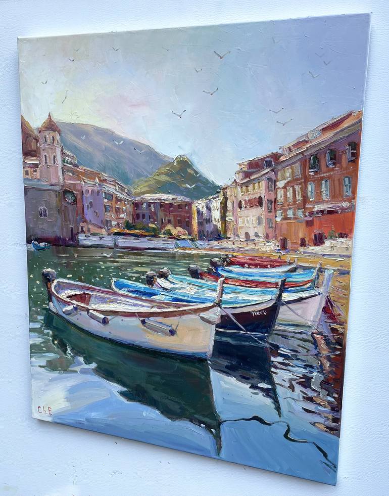 Original Art Deco Boat Painting by Eugene Chernyakovsky