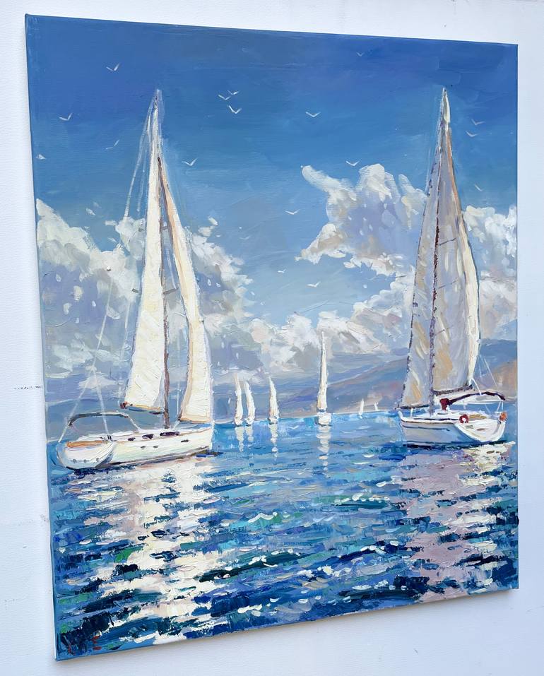 Original Abstract Boat Painting by Eugene Chernyakovsky