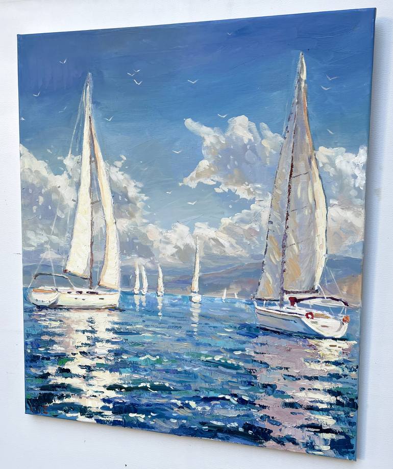Original Abstract Boat Painting by Eugene Chernyakovsky
