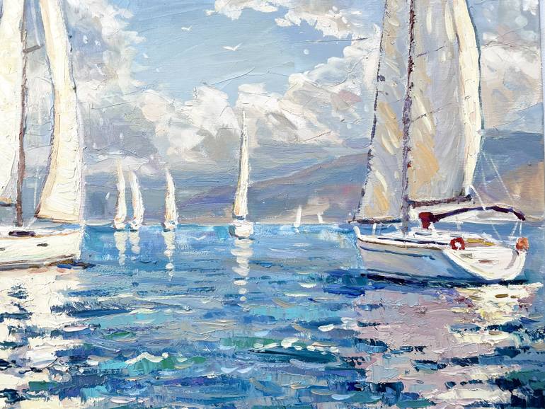 Original Abstract Boat Painting by Eugene Chernyakovsky