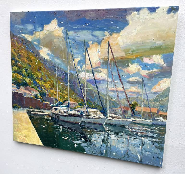 Original Abstract Boat Painting by Eugene Chernyakovsky