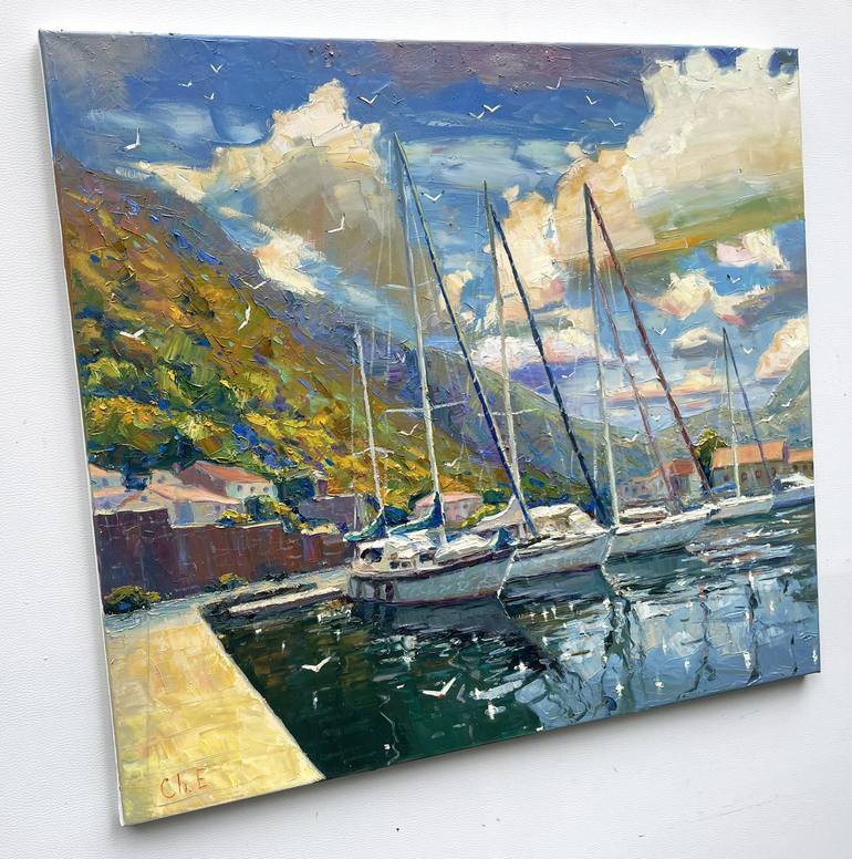 Original Abstract Boat Painting by Eugene Chernyakovsky