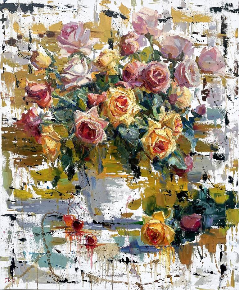 Original Abstract Floral Paintings by Eugene Chernyakovsky
