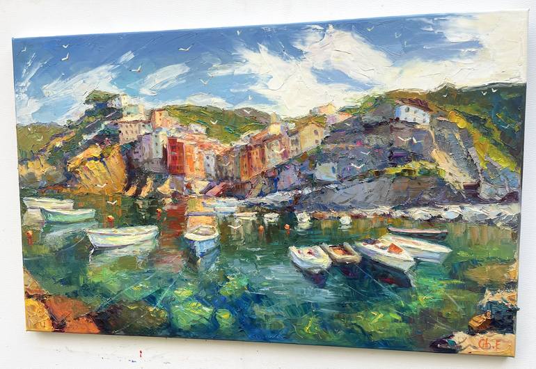 Original Abstract Boat Painting by Eugene Chernyakovsky