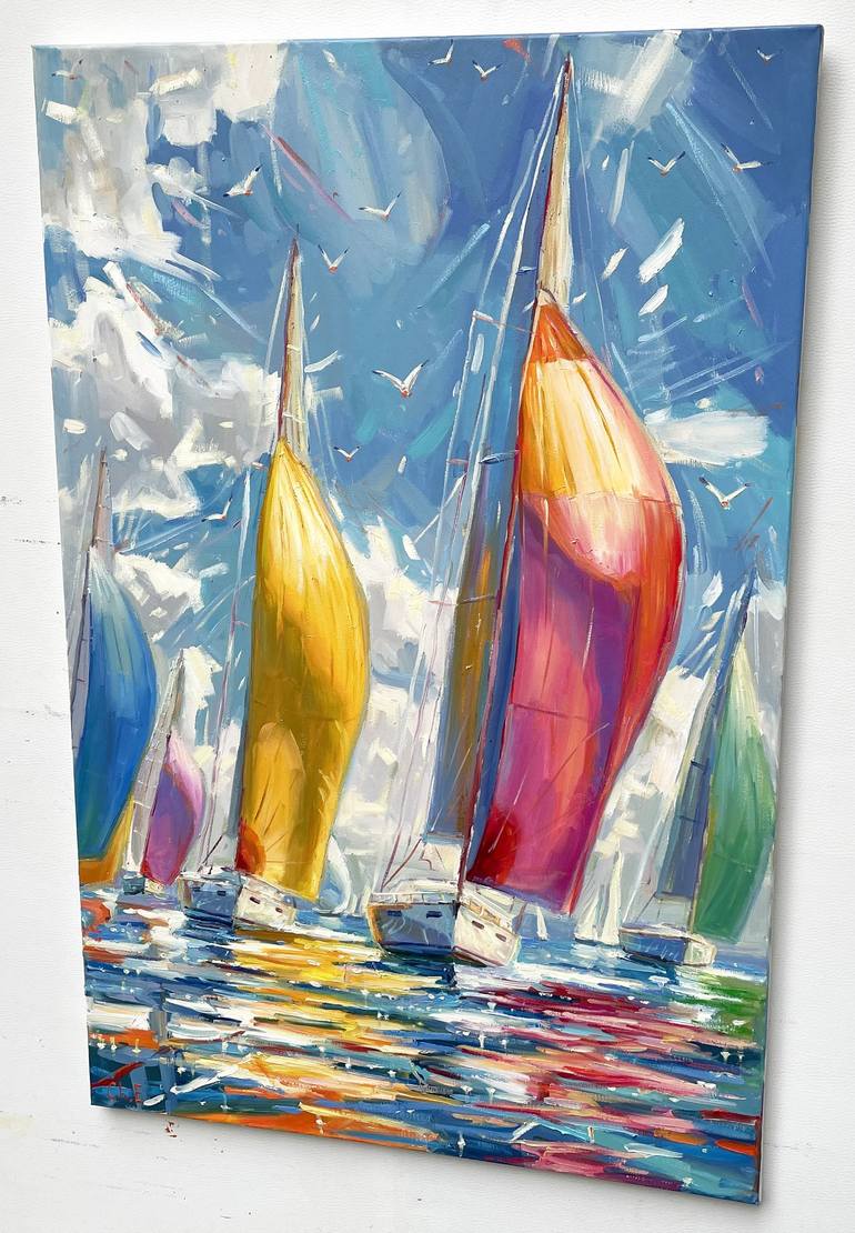 Original Abstract Boat Painting by Eugene Chernyakovsky