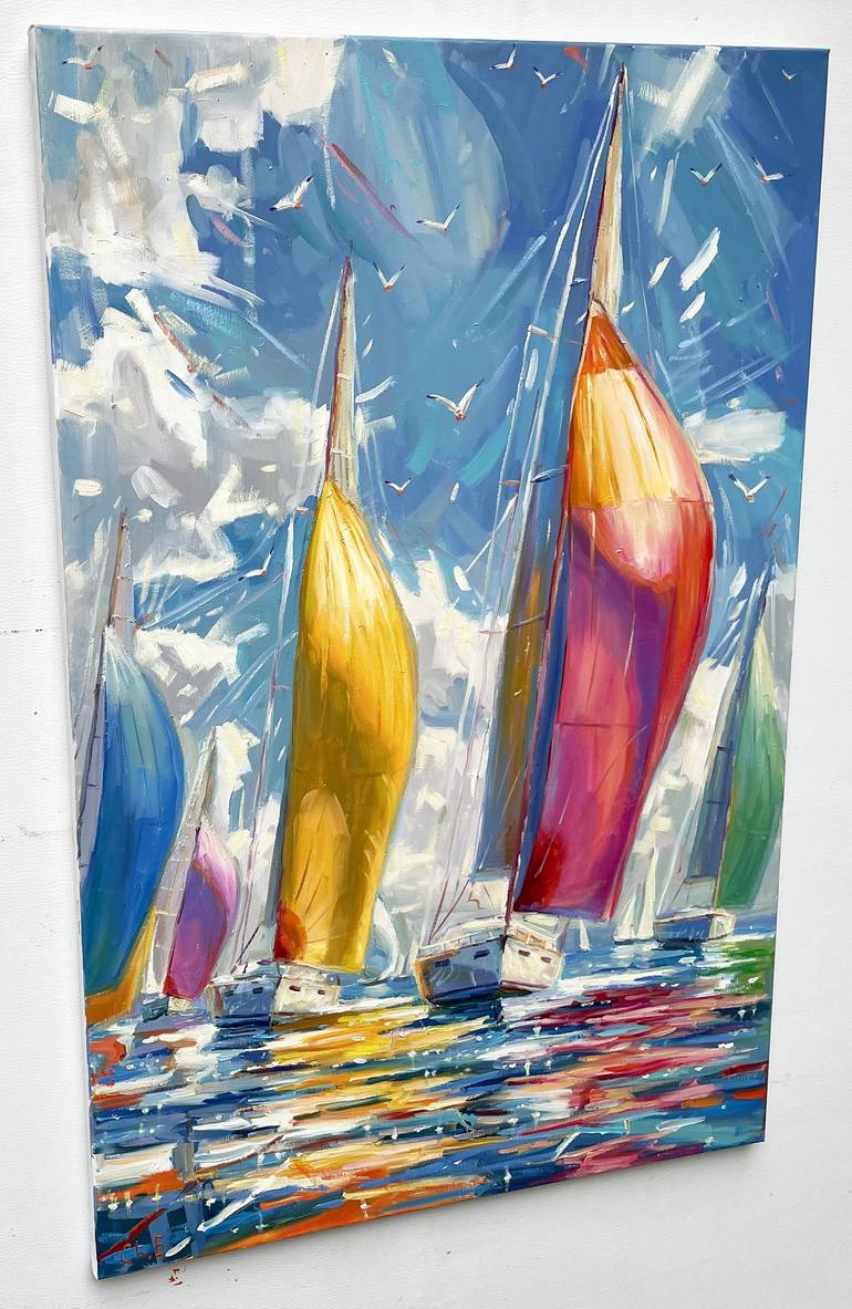 Original Abstract Boat Painting by Eugene Chernyakovsky