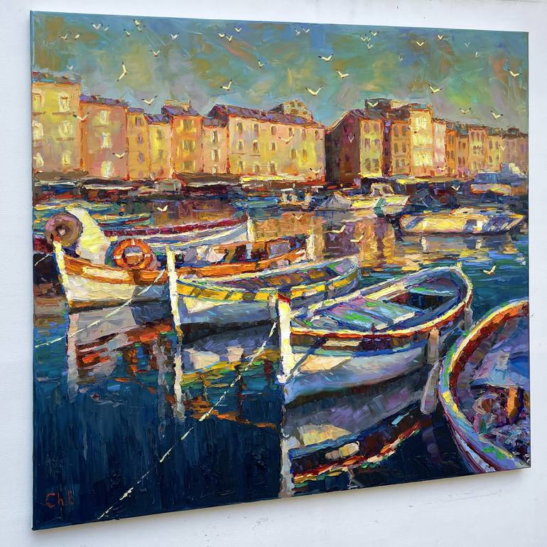 Original Abstract Boat Painting by Eugene Chernyakovsky
