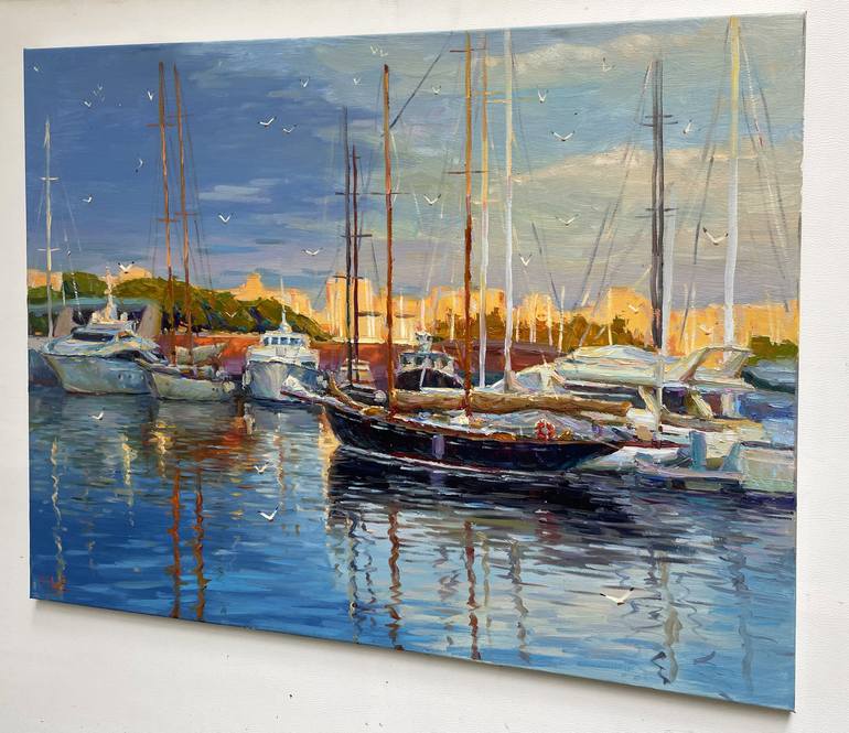 Original Abstract Boat Painting by Eugene Chernyakovsky