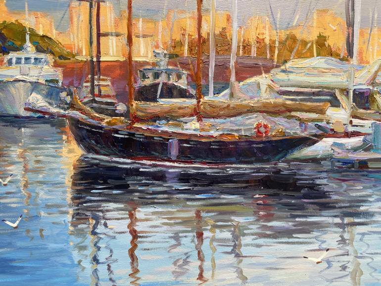 Original Abstract Boat Painting by Eugene Chernyakovsky