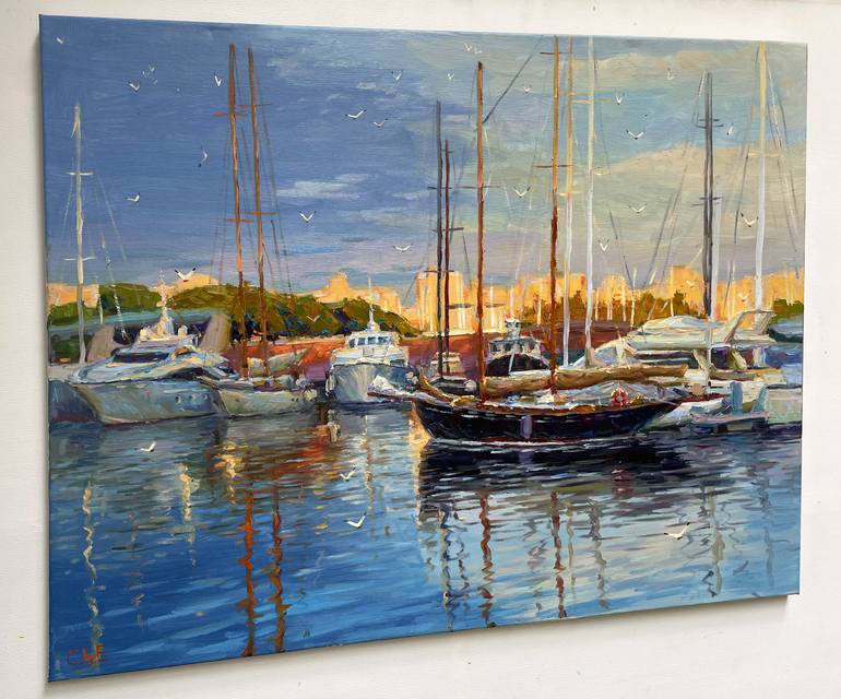 Original Abstract Boat Painting by Eugene Chernyakovsky