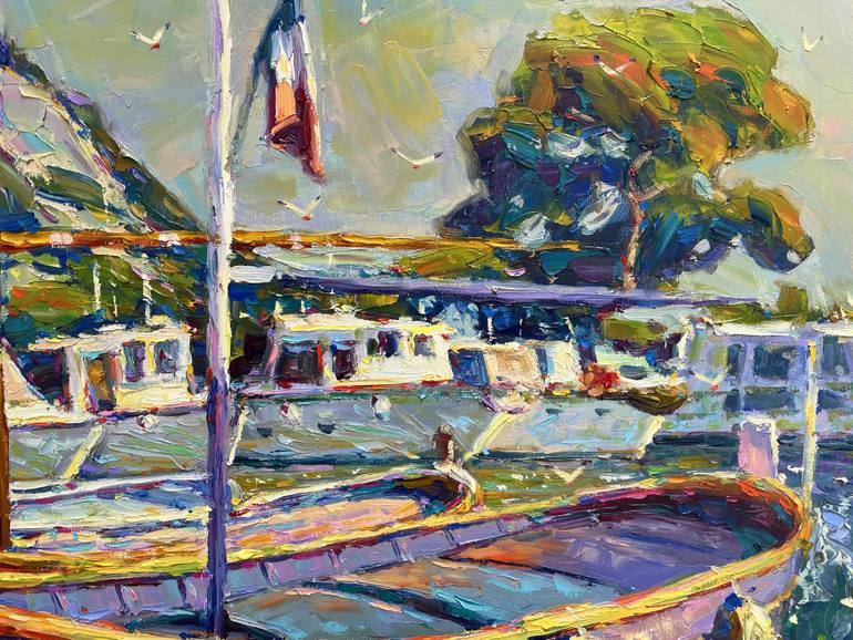 Original Abstract Boat Painting by Eugene Chernyakovsky