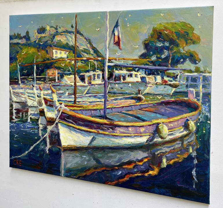 Original Abstract Boat Painting by Eugene Chernyakovsky