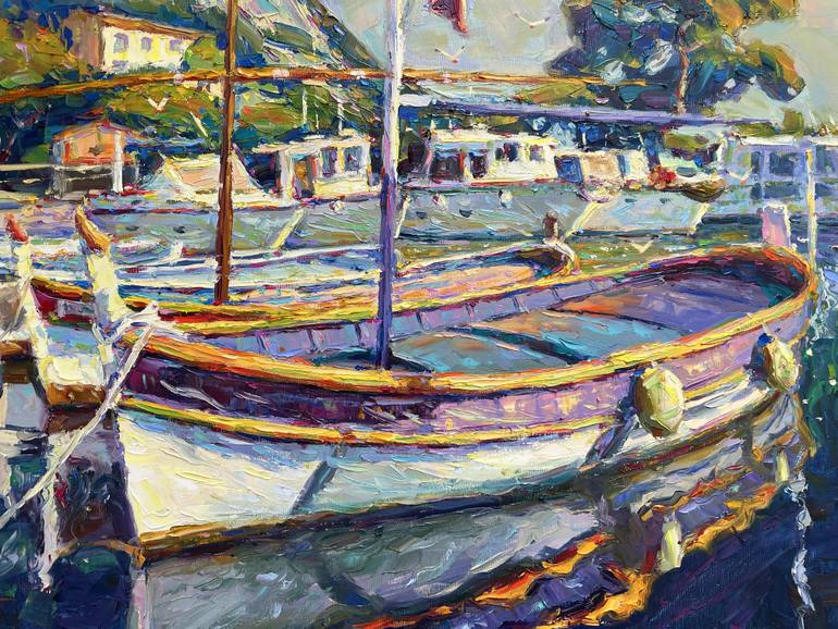 Original Abstract Boat Painting by Eugene Chernyakovsky