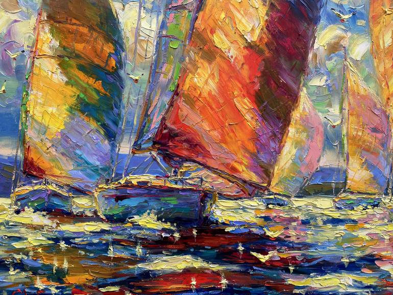 Original Abstract Boat Painting by Eugene Chernyakovsky