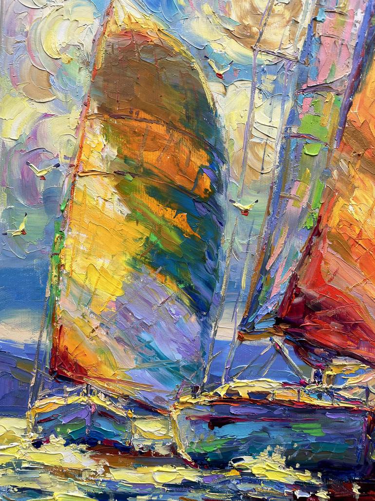 Original Abstract Boat Painting by Eugene Chernyakovsky