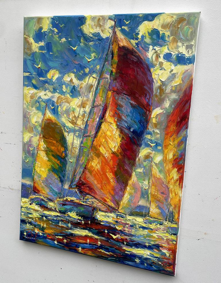 Original Abstract Boat Painting by Eugene Chernyakovsky