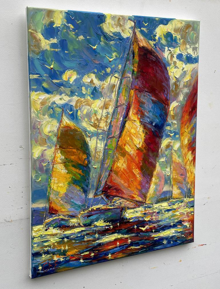 Original Abstract Boat Painting by Eugene Chernyakovsky