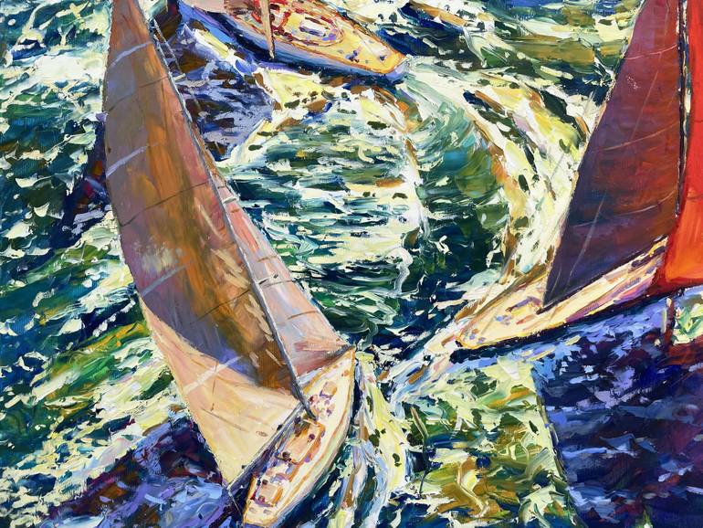 Original Abstract Boat Painting by Eugene Chernyakovsky