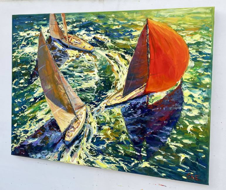 Original Abstract Boat Painting by Eugene Chernyakovsky