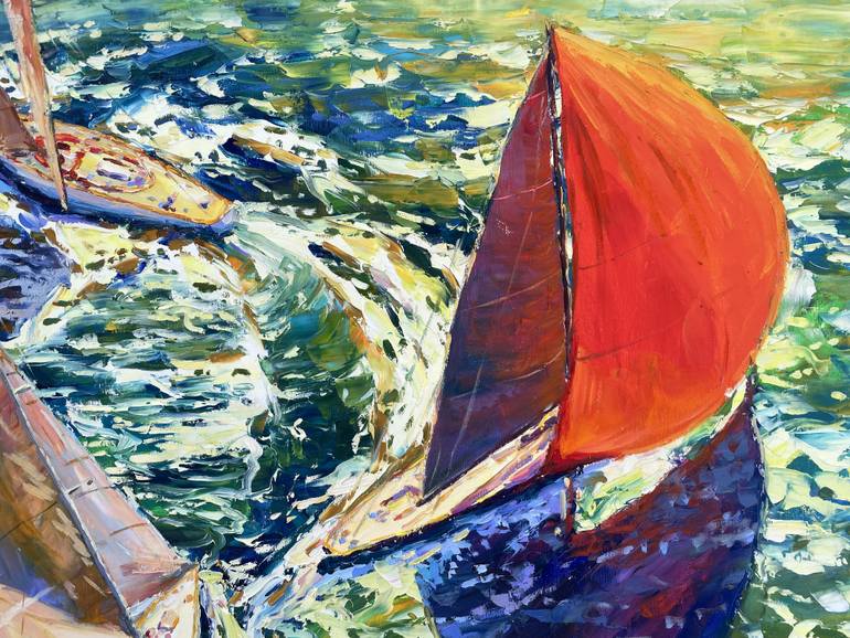 Original Abstract Boat Painting by Eugene Chernyakovsky